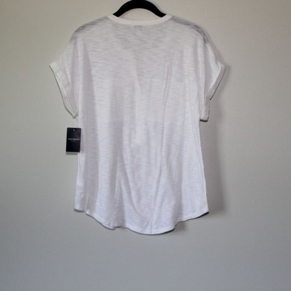 NWT Lucky Brand Short Sleeve Half Button Up Shirt White Women's Medium H13423 - Picture 10 of 10